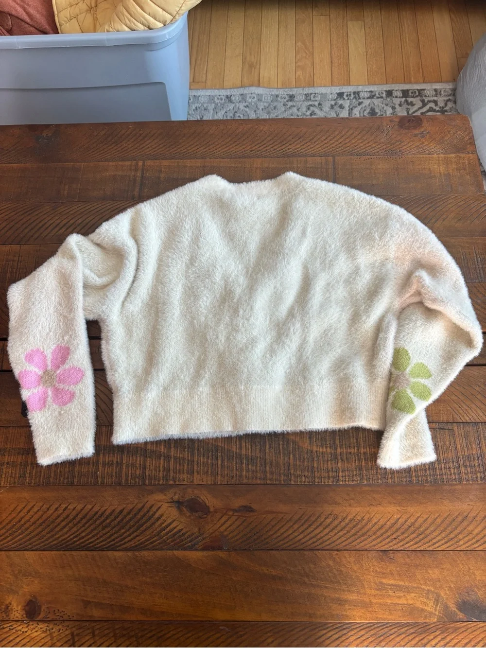 Altar'd State Ivory Fuzzy Pastel Floral Cardigan